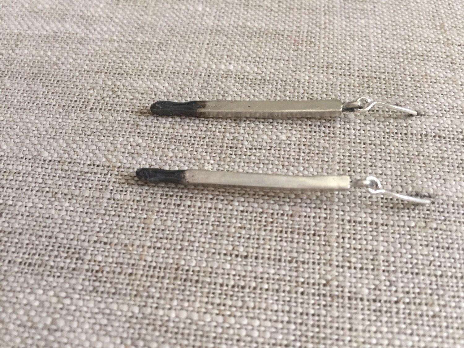 Matchstick Earrings in Sterling Silver Burning Love by iNk Jewelry