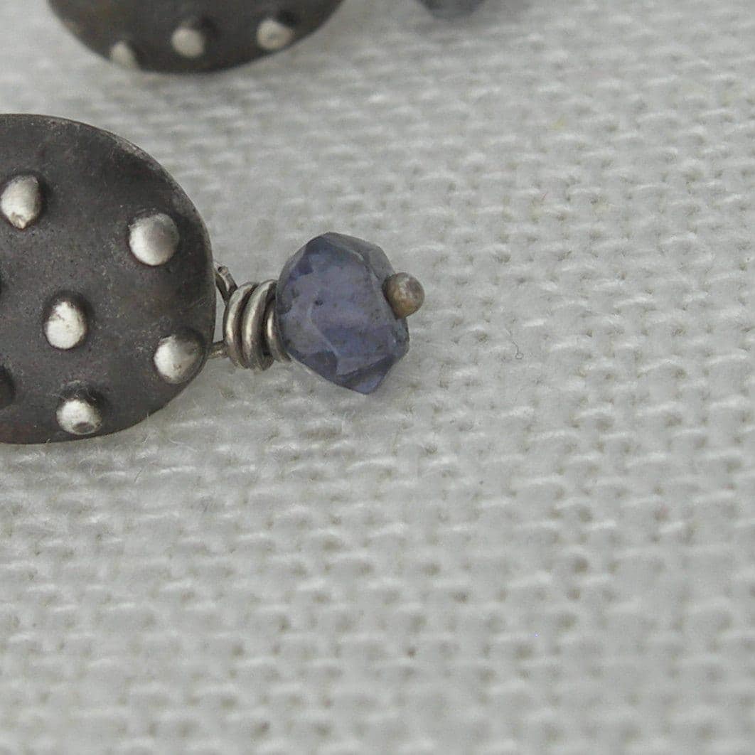 Polka Dot Posts With Iolite Gemstone Drop Sterling Silver Earrings by iNk Jewelry