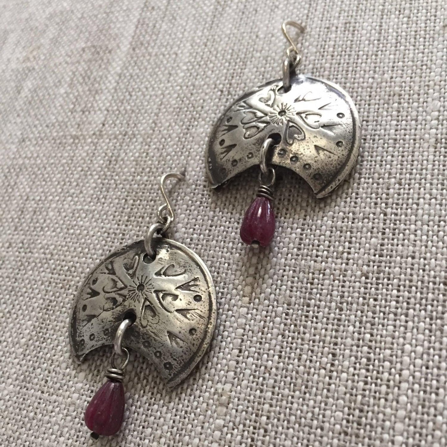 Zena Earrings With Carved Ruby Tear Drops