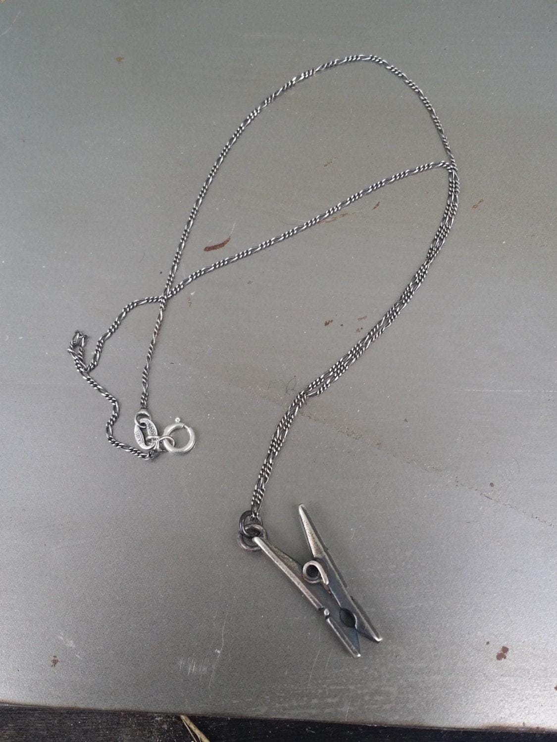 Clothespin Solid Sterling Silver Necklace -For my Clothes Pin Friend by iNk Jewelry