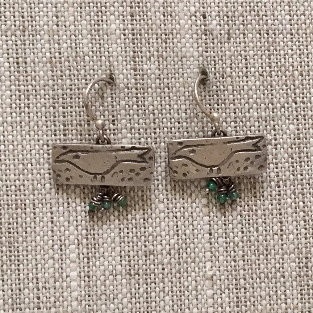 Bird Solid Sterling Silver Earrings with Apatite Tiny Drops - Poindexter by iNk Jewelry