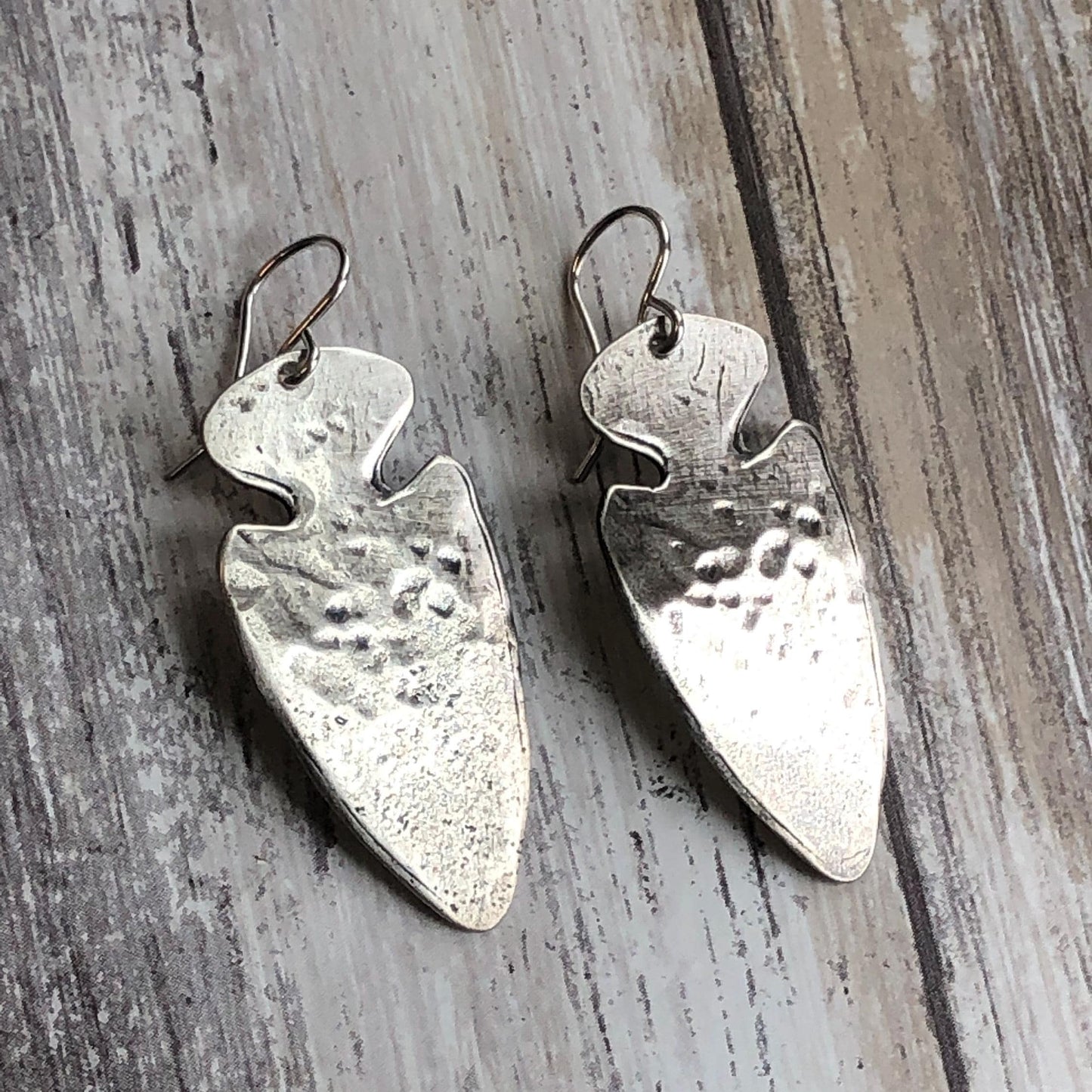 Handcrafted Silver Arrowhead Earrings with a Rustic Touch by iNk Jewelry