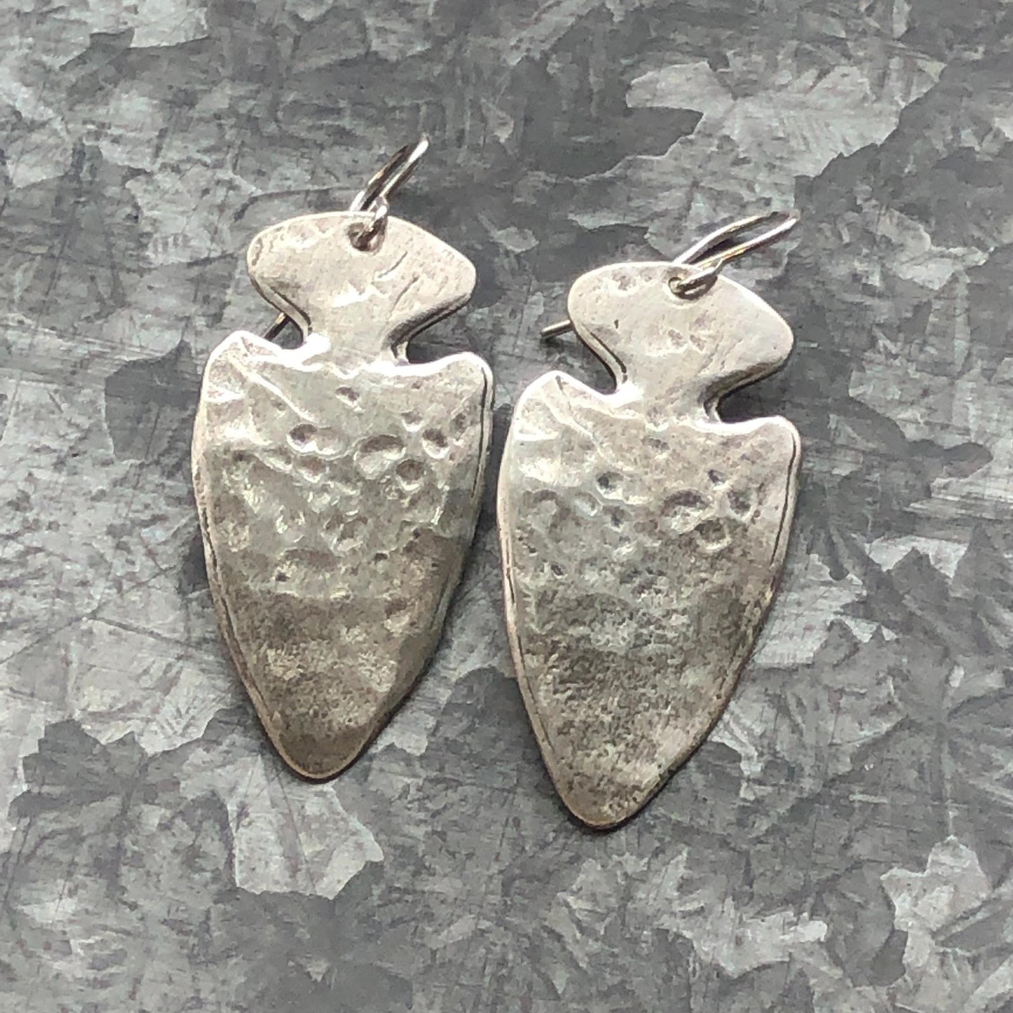 Handcrafted Silver Arrowhead Earrings with a Rustic Touch by iNk Jewelry