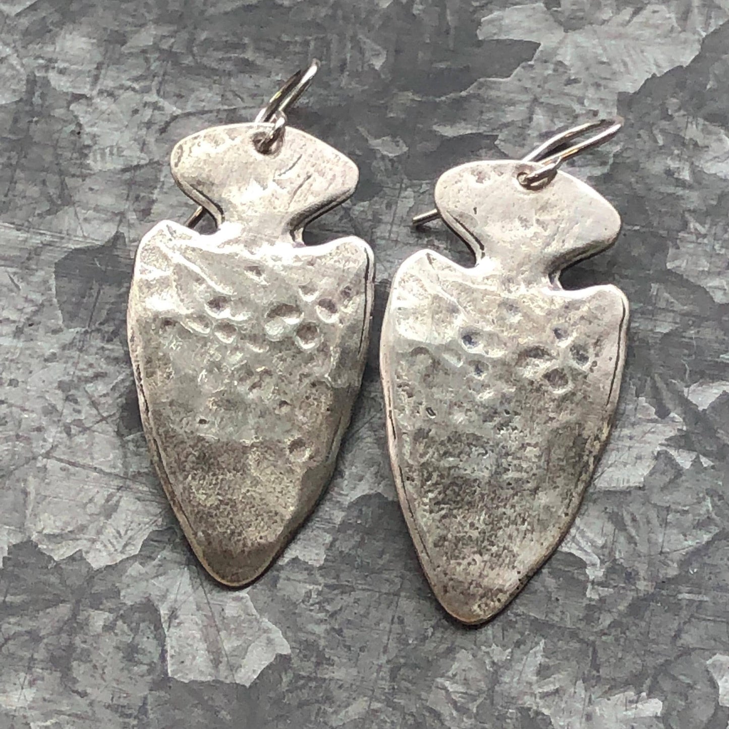 Handcrafted Silver Arrowhead Earrings with a Rustic Touch by iNk Jewelry