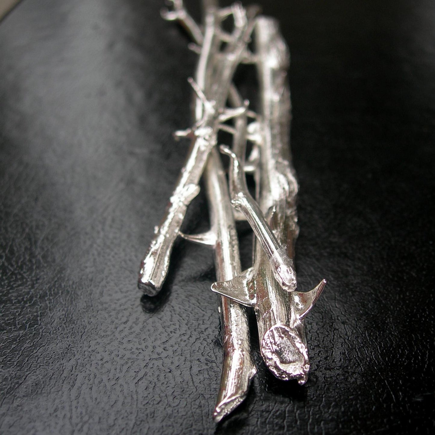 Sterling Silver Plated White Brass Rose Stem Sculpture - Enduring Love Bouquet by iNk Jewelry