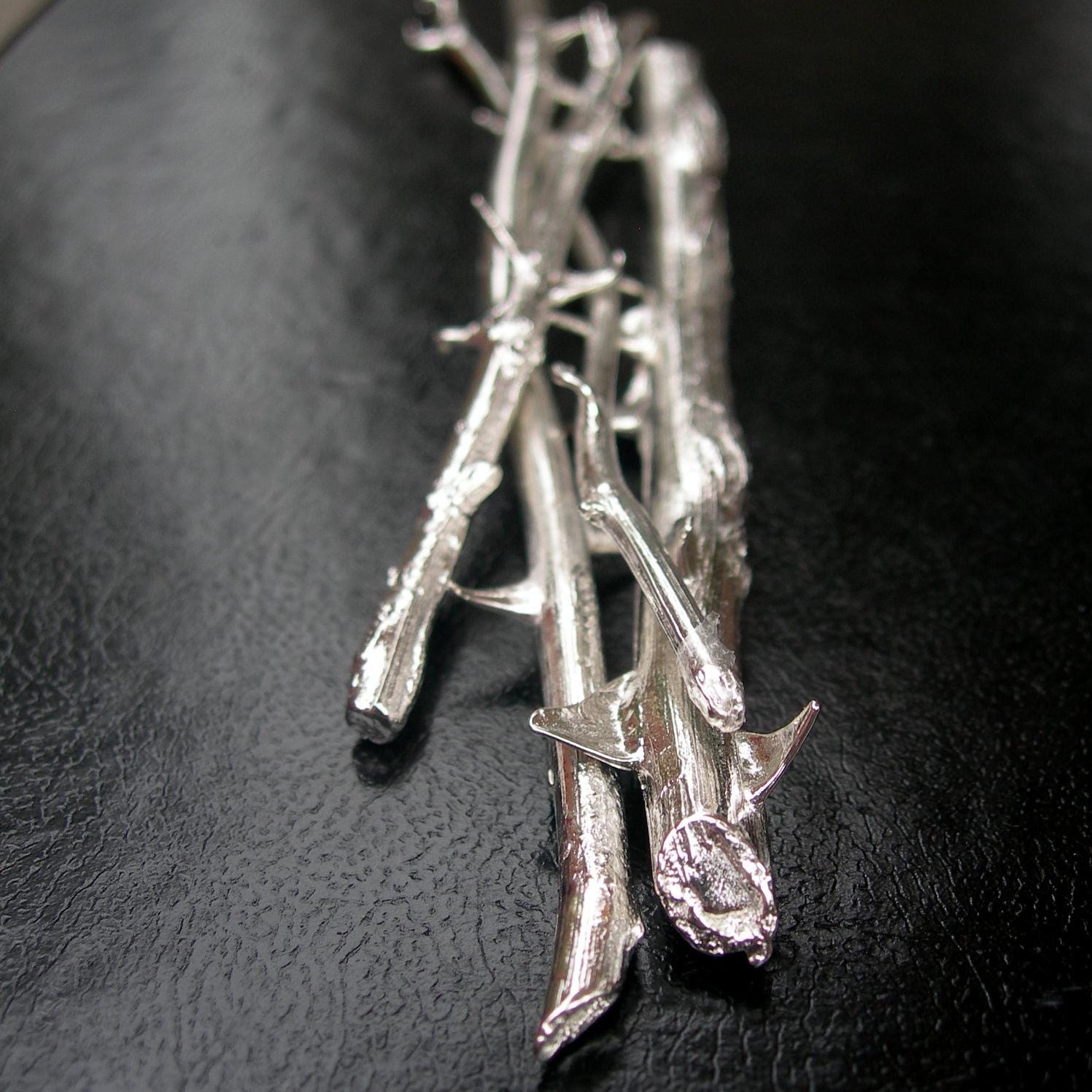 Sterling Silver Plated White Brass Rose Stem Sculpture - Enduring Love Bouquet by iNk Jewelry