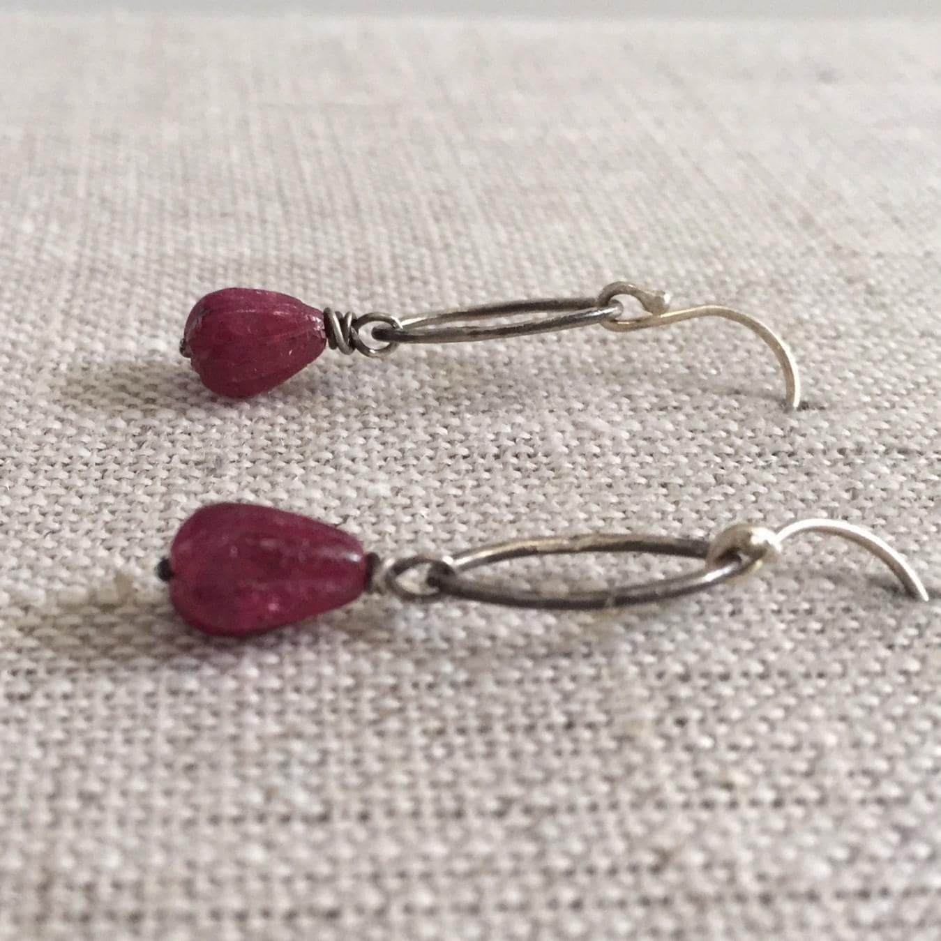 Rubies Tears Solid Sterling Silver & Carved Ruby Earrings by iNk Jewelry