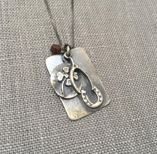 Lucky Charms Necklace Sterling Silver & Carnelian gemstone by iNk Jewelry