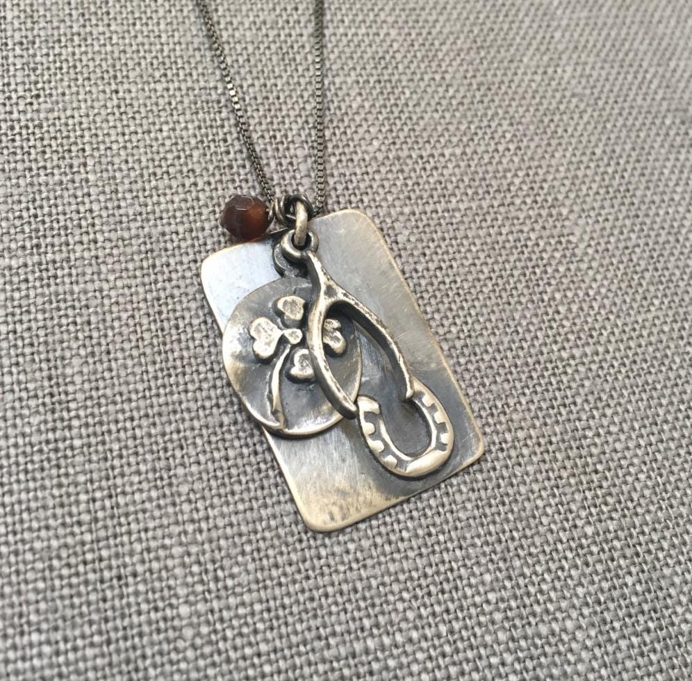 Lucky Charms Necklace Sterling Silver & Carnelian gemstone by iNk Jewelry
