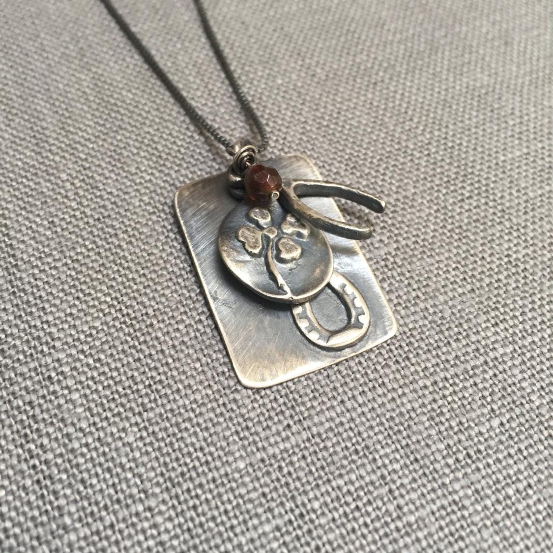 Lucky Charms Necklace Sterling Silver & Carnelian gemstone by iNk Jewelry