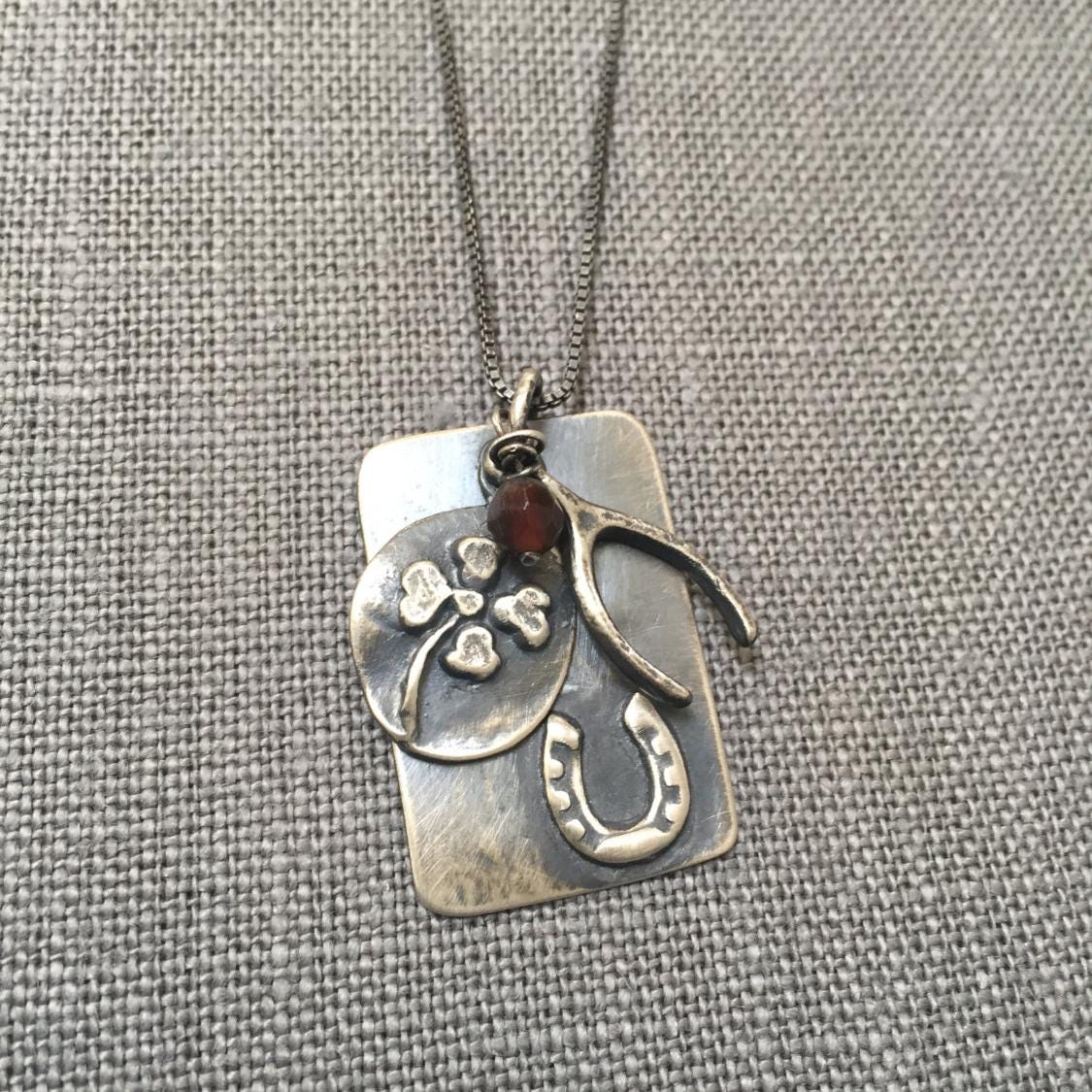 Lucky Charms Necklace Sterling Silver & Carnelian gemstone by iNk Jewelry