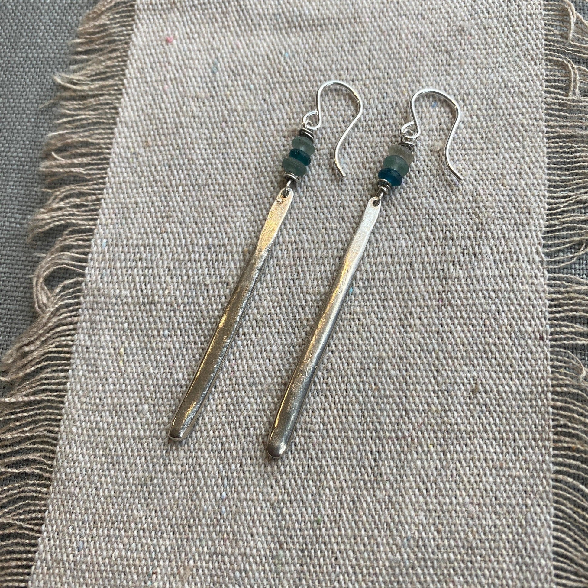 Roman Glass and Sterling Sterling Silver Earrings by iNk Jewelry