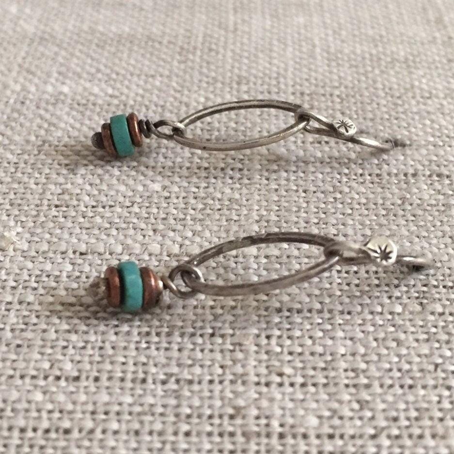 Cactus Night Sterling Silver, Turquoise & Copper Earrings by iNk Jewelry