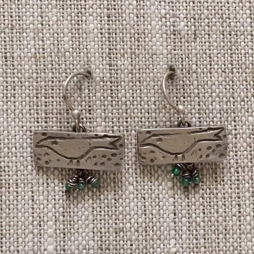 Bird Solid Sterling Silver Earrings with Apatite Tiny Drops - Poindexter by iNk Jewelry