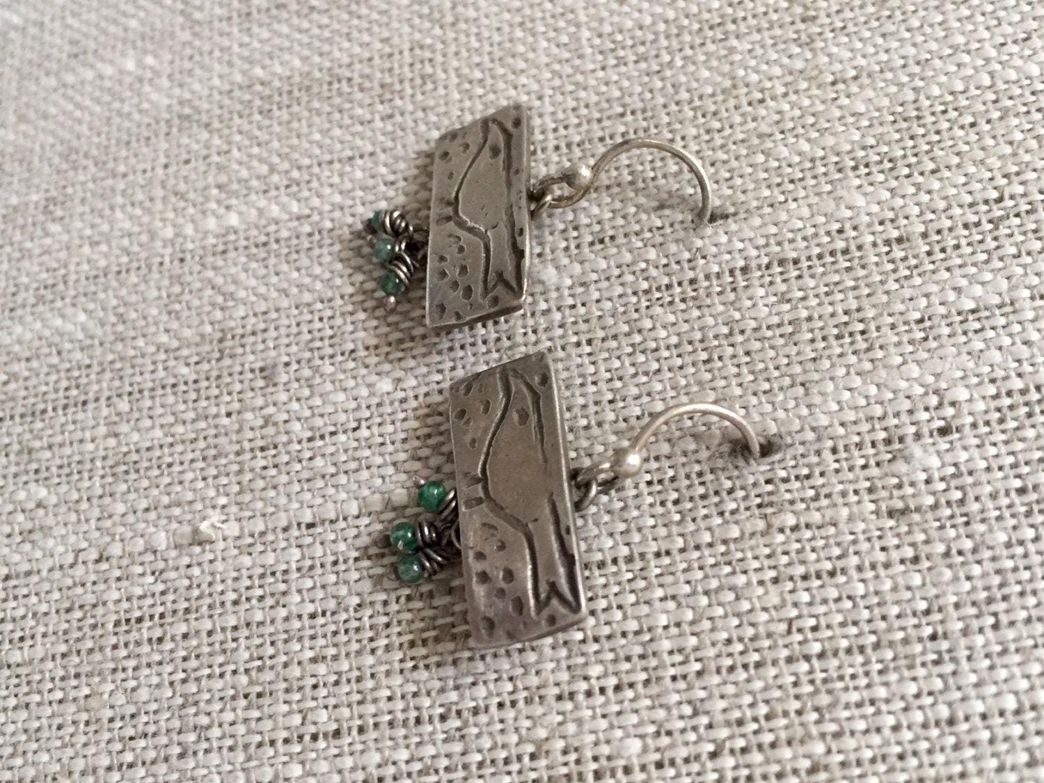 Bird Solid Sterling Silver Earrings with Apatite Tiny Drops - Poindexter by iNk Jewelry