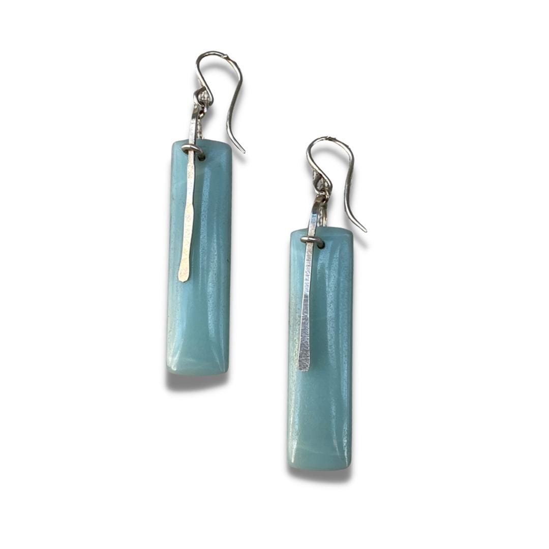 Amazonite and Sterling Silver Long Rectangle Earrings "Slice" by iNk Jewelry