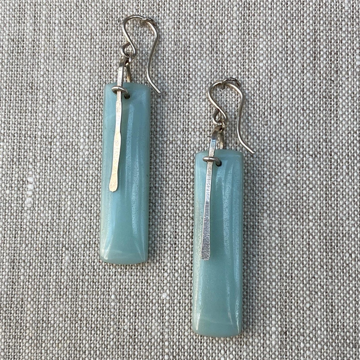 Amazonite and Sterling Silver Long Rectangle Earrings "Slice" by iNk Jewelry