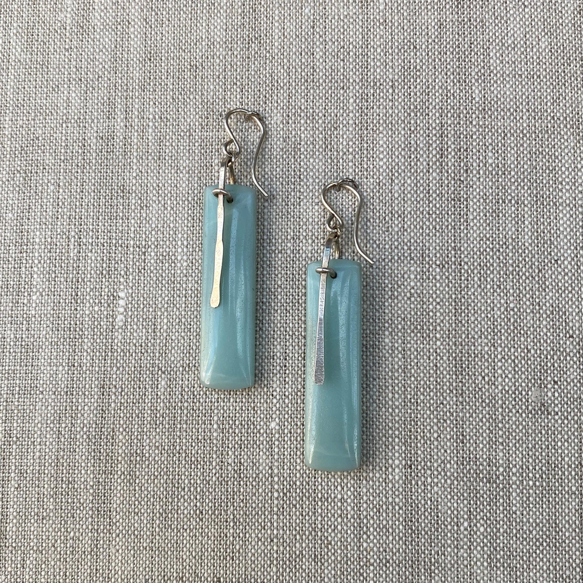 Amazonite and Sterling Silver Long Rectangle Earrings "Slice" by iNk Jewelry