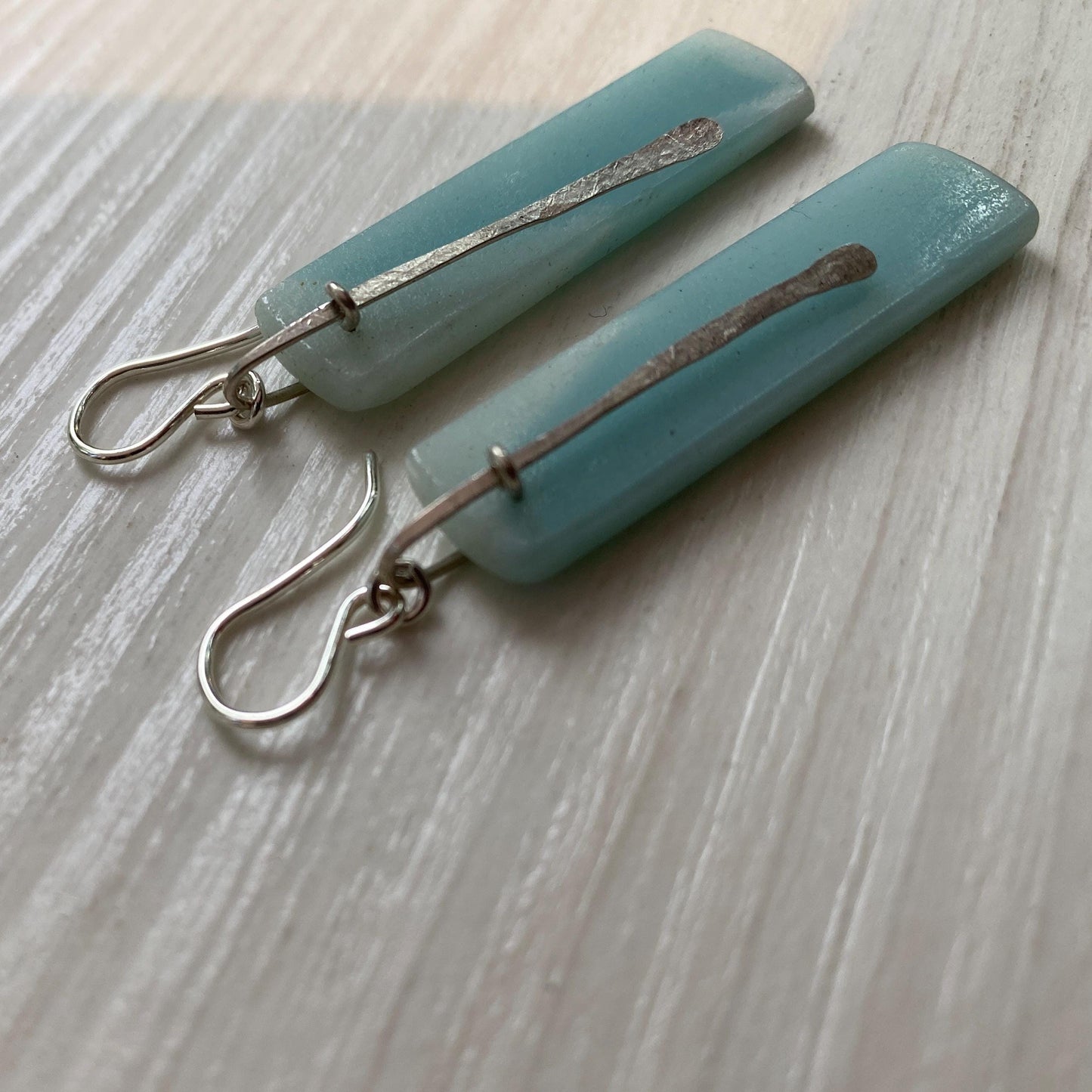 Amazonite and Sterling Silver Long Rectangle Earrings "Slice" by iNk Jewelry