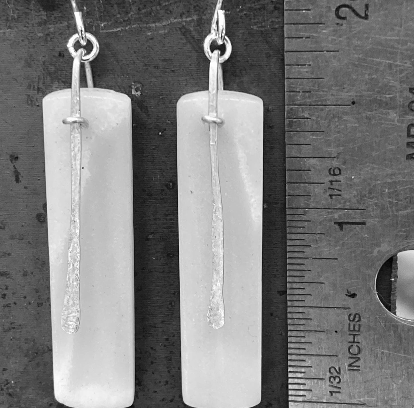 Amazonite and Sterling Silver Long Rectangle Earrings "Slice" by iNk Jewelry