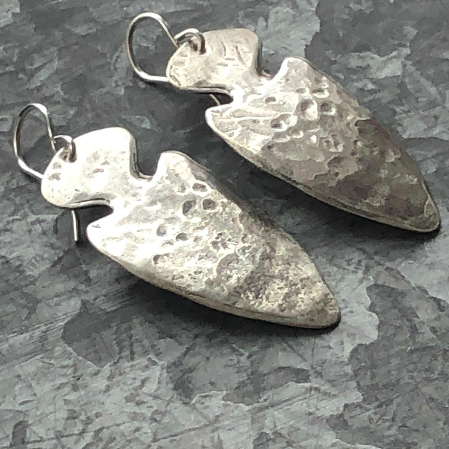 Handcrafted Silver Arrowhead Earrings with a Rustic Touch by iNk Jewelry