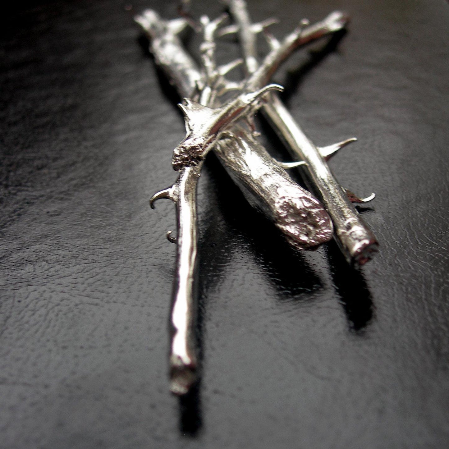 Sterling Silver Plated White Brass Rose Stem Sculpture - Enduring Love Bouquet by iNk Jewelry