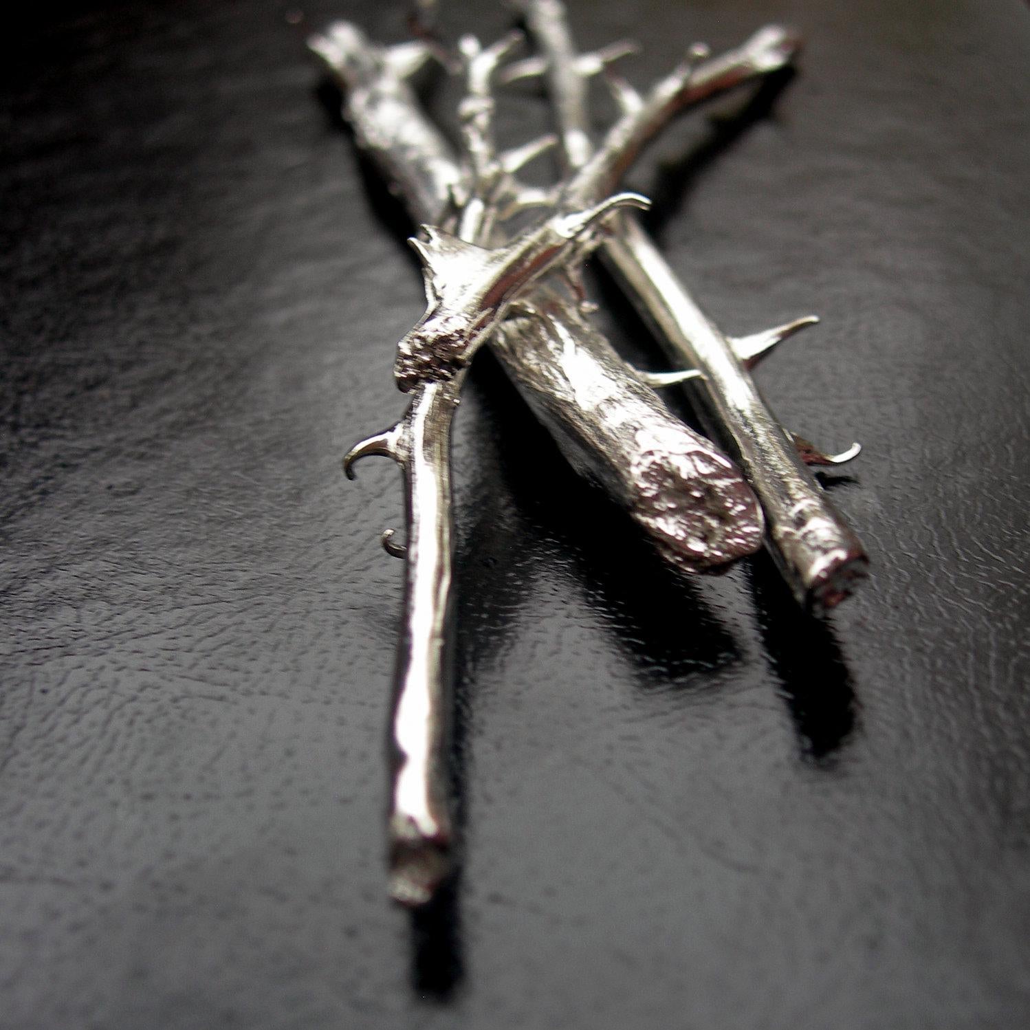 Sterling Silver Plated White Brass Rose Stem Sculpture - Enduring Love Bouquet by iNk Jewelry