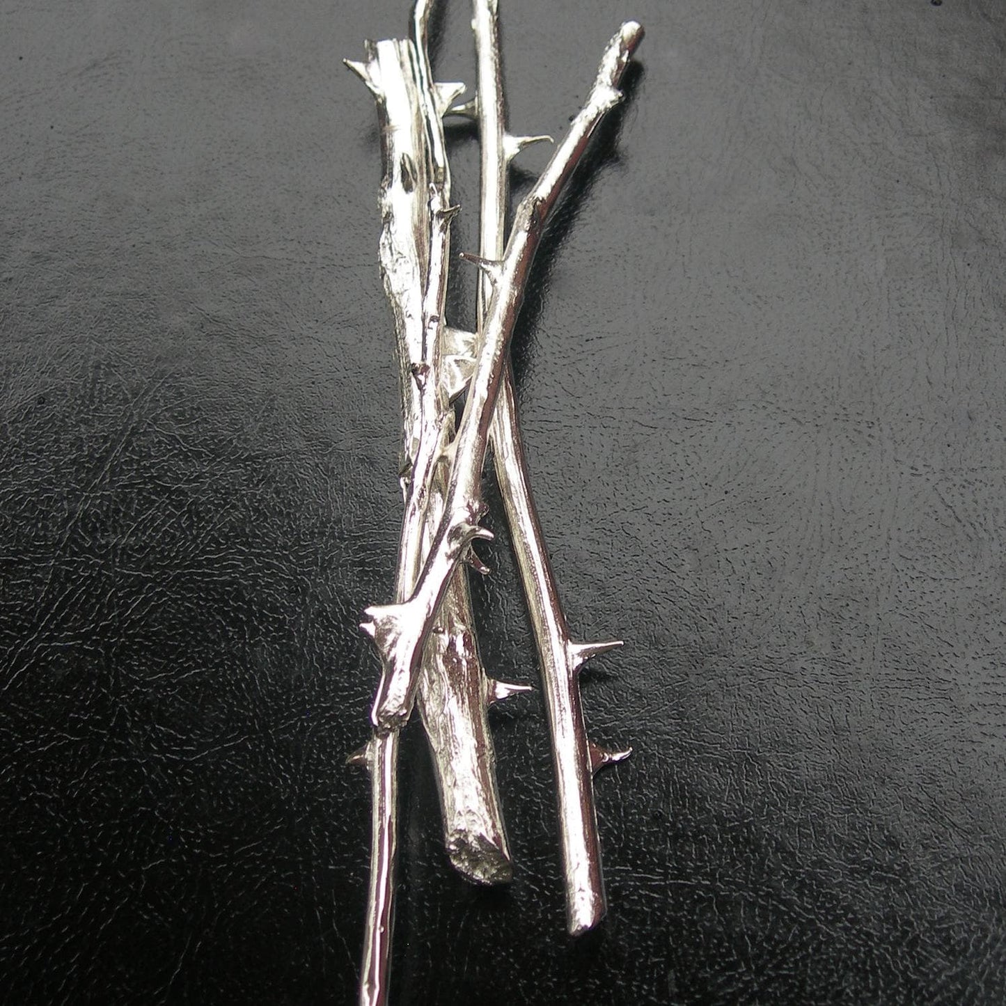 Sterling Silver Plated White Brass Rose Stem Sculpture - Enduring Love Bouquet by iNk Jewelry