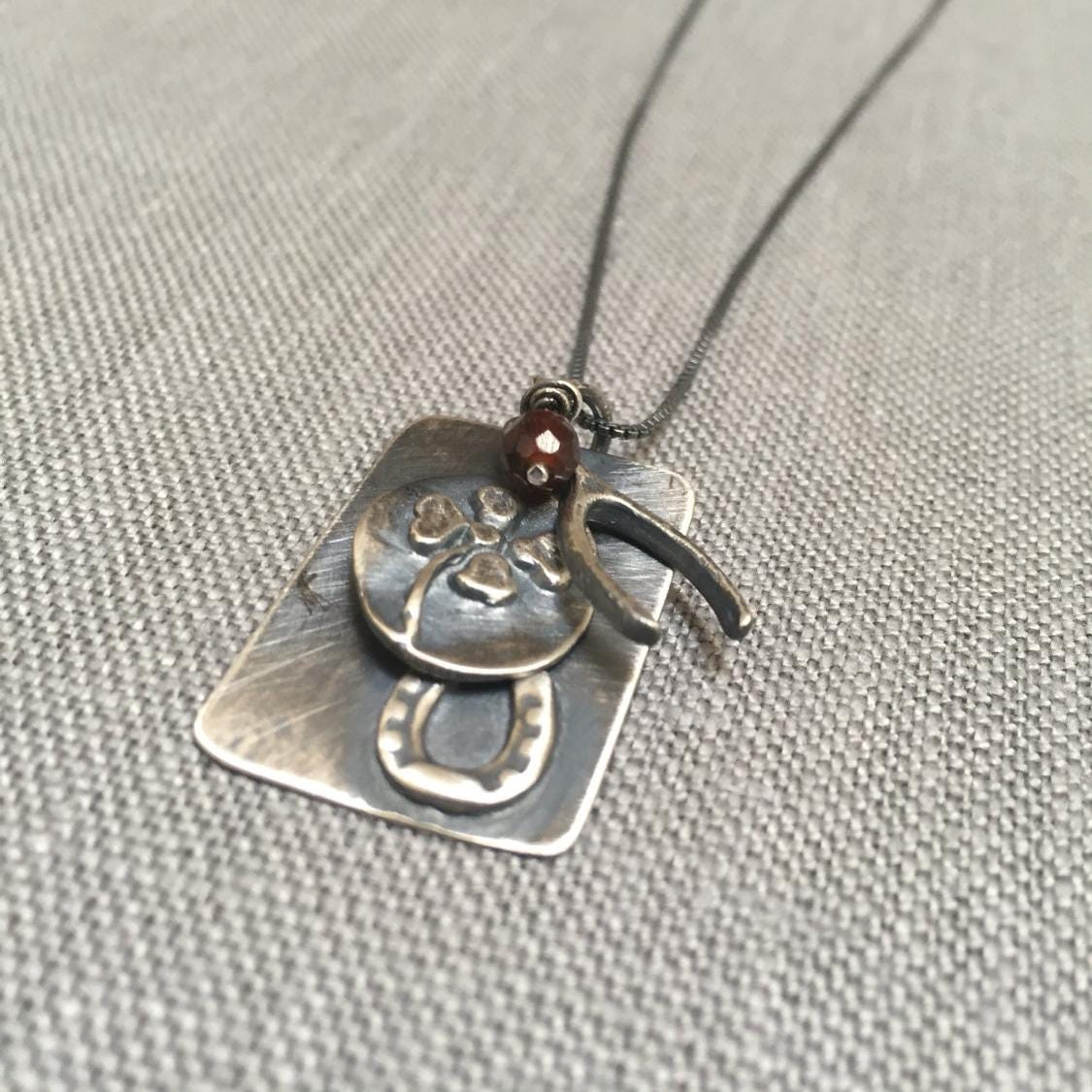 Lucky Charms Necklace Sterling Silver & Carnelian gemstone by iNk Jewelry