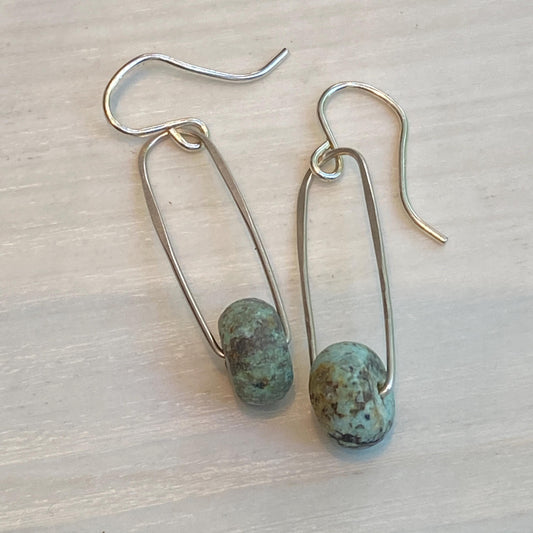 Turquoise Rondelle Suspended in Sterling Silver Earring "Cirq" by iNk Jewelry