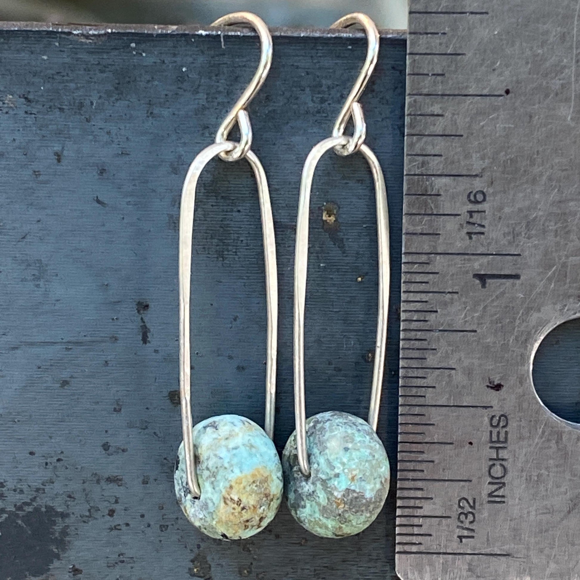 Turquoise Rondelle Suspended in Sterling Silver Earring "Cirq" by iNk Jewelry