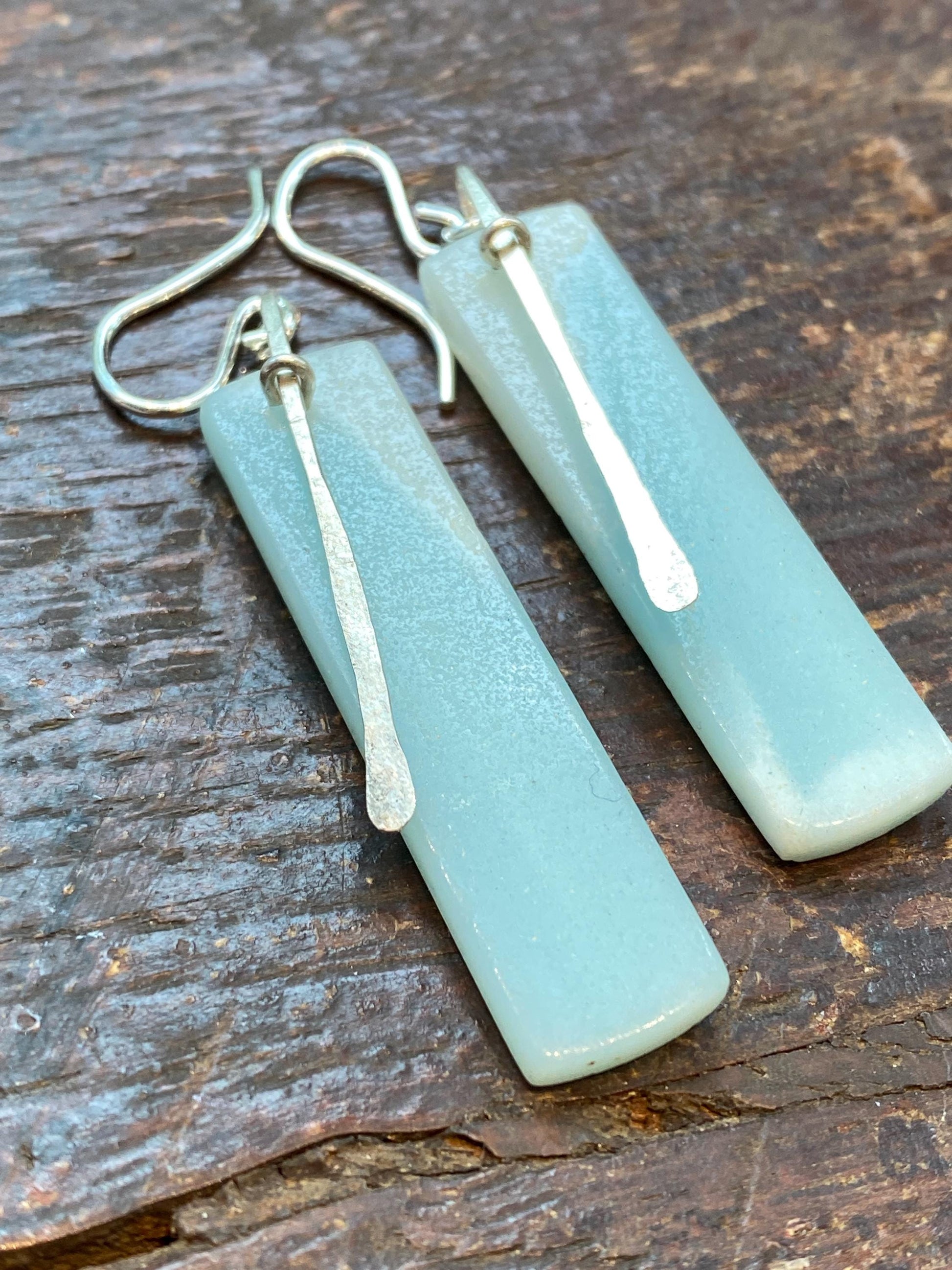 Amazonite and Sterling Silver Long Rectangle Earrings "Slice" by iNk Jewelry