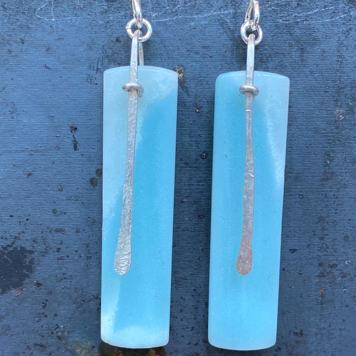 Amazonite and Sterling Silver Long Rectangle Earrings "Slice" by iNk Jewelry