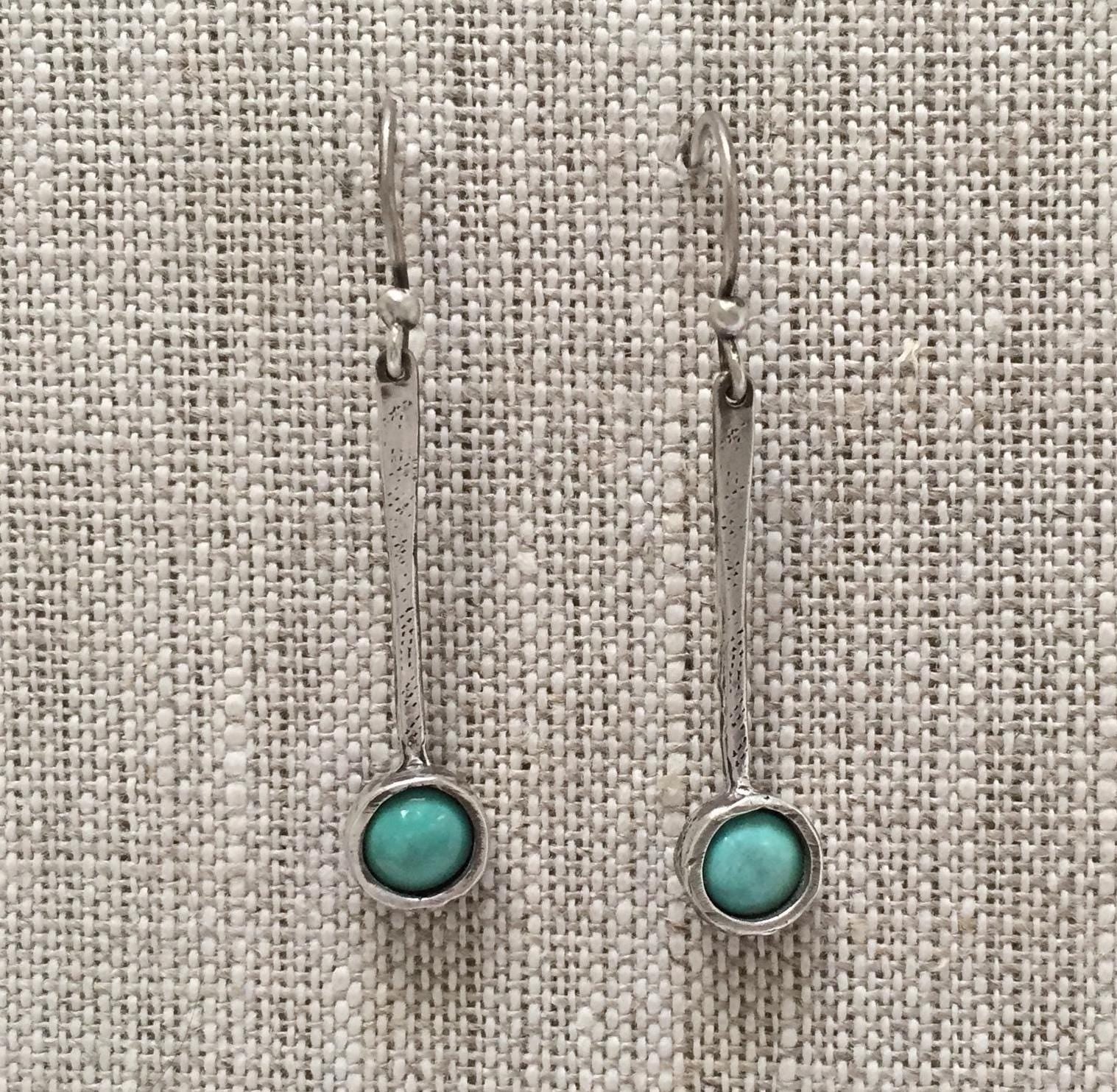 Tic Toc Sterling Silver Gemstone Earrings with Turquoise by iNk Jewelry