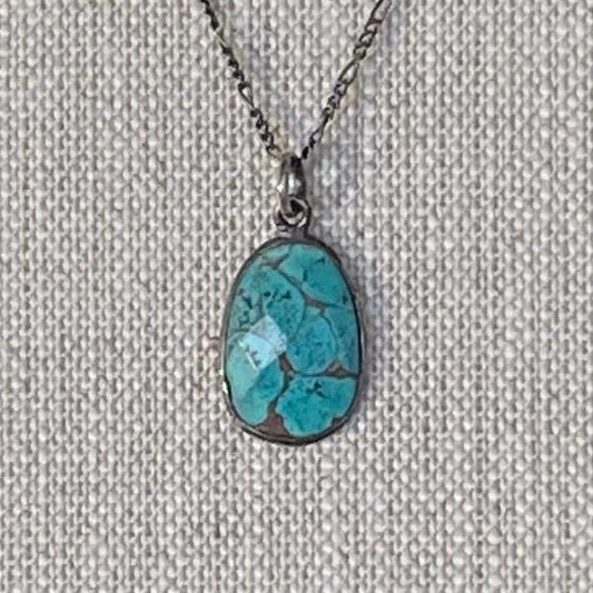 Faceted Turquoise Pendant with black bezel and chain "Turq" gemstone necklace by iNk Jewelry