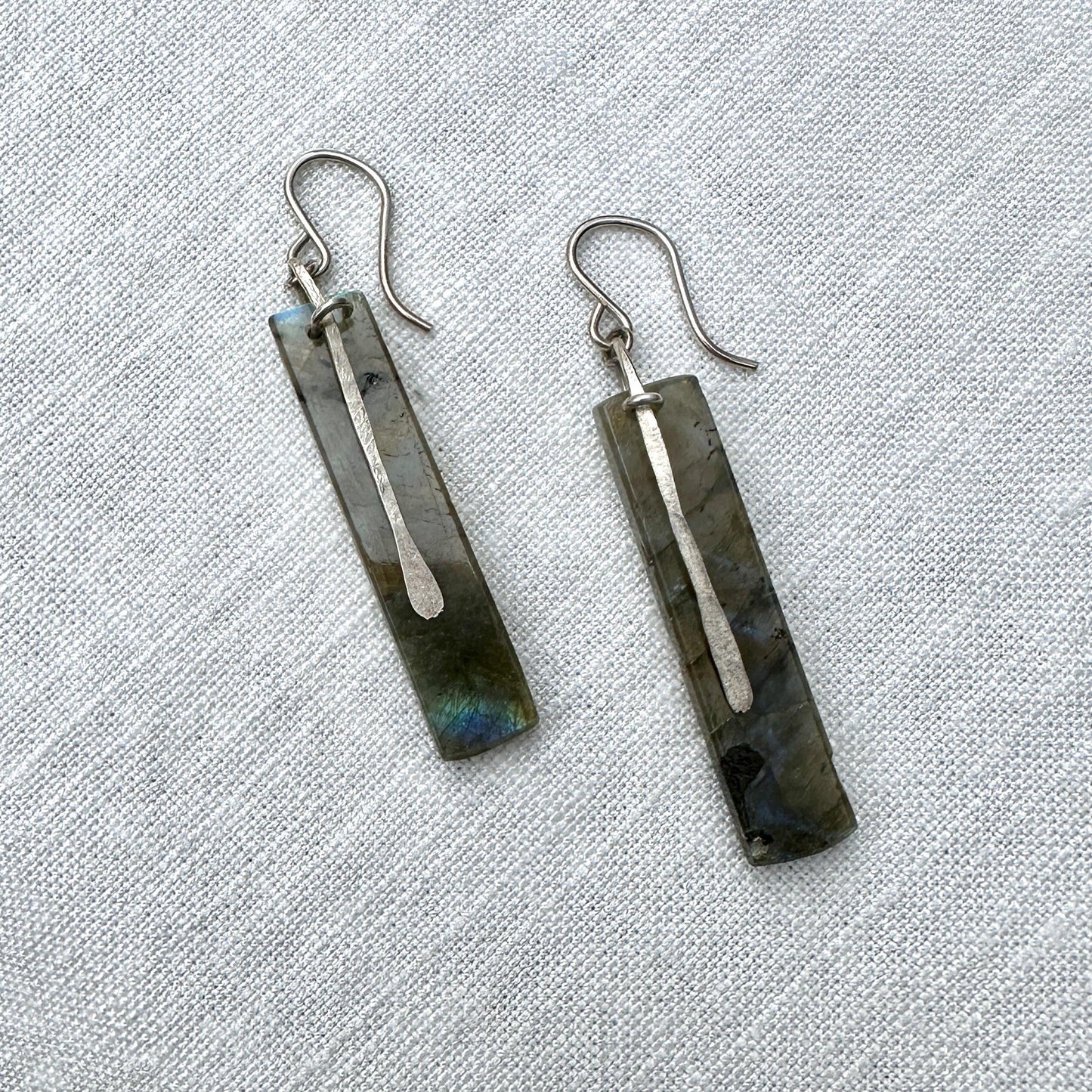 Labradorite and Sterling Silver Long Rectangle Earrings "Slice" by iNk Jewelry