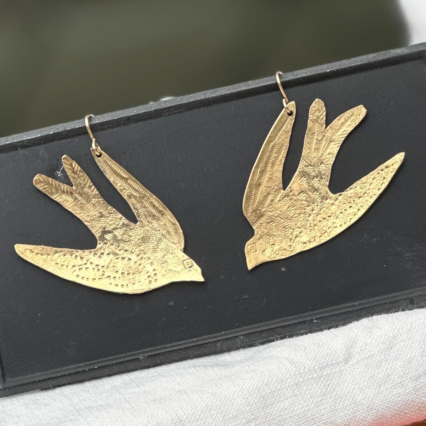 Soaring Swallow Yellow Bronze Earrings by iNk Jewelry