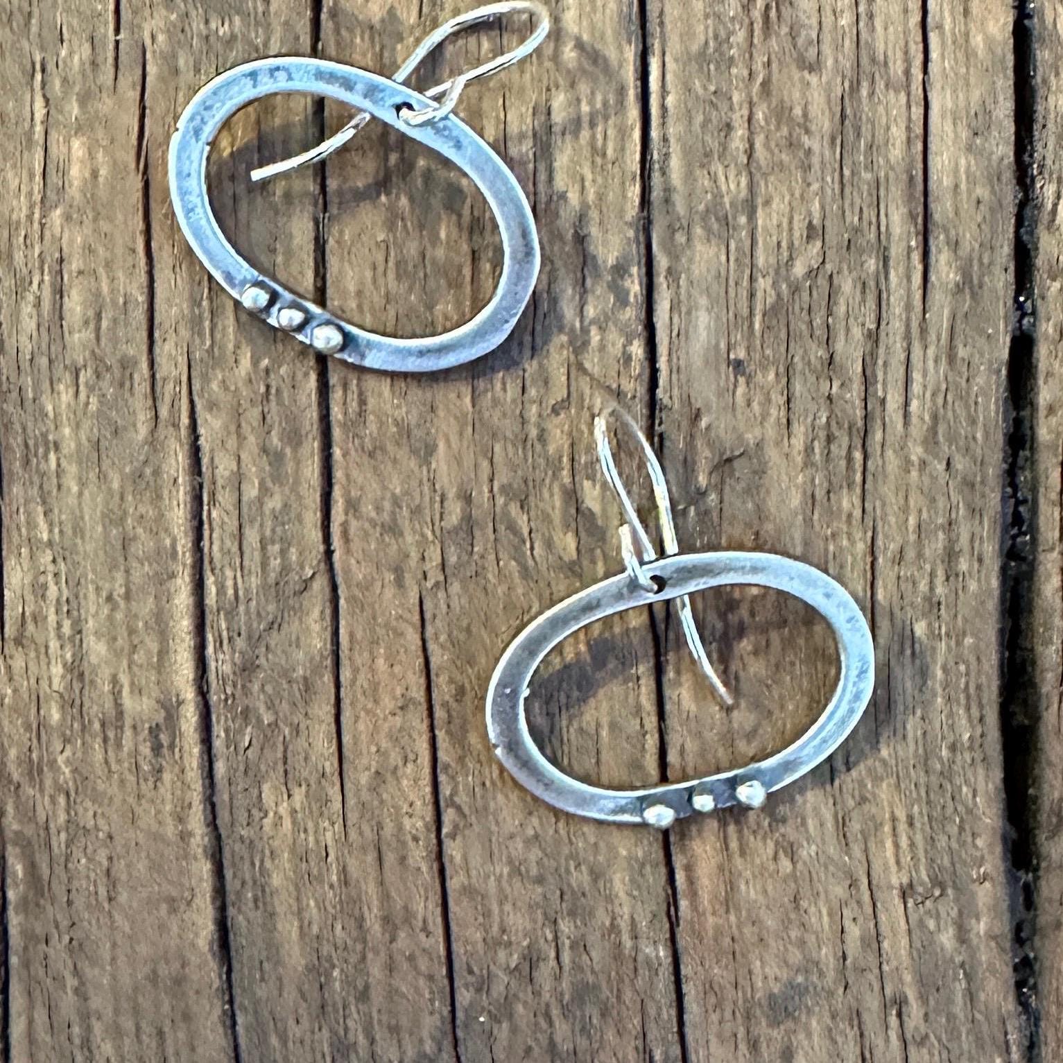 Sterling Silver Oval Dot Earrings "Three Moons" Earrings by iNk Jewelry