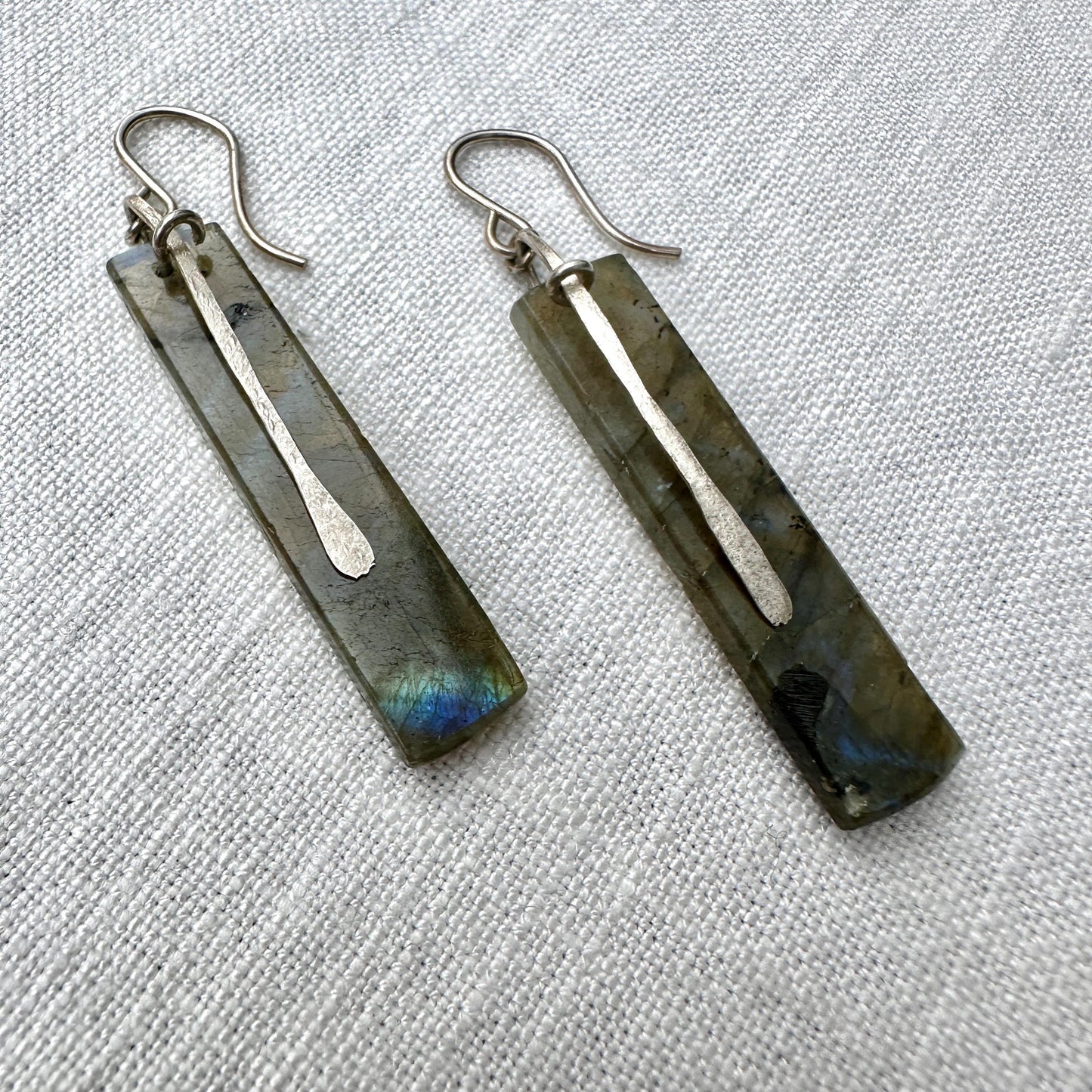 Amazonite and Sterling Silver Long Rectangle Earrings "Slice" by iNk Jewelry