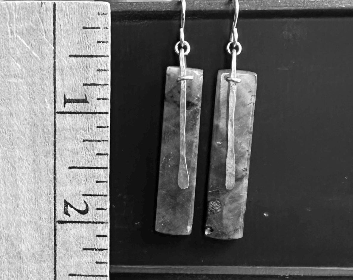 Amazonite and Sterling Silver Long Rectangle Earrings "Slice" by iNk Jewelry