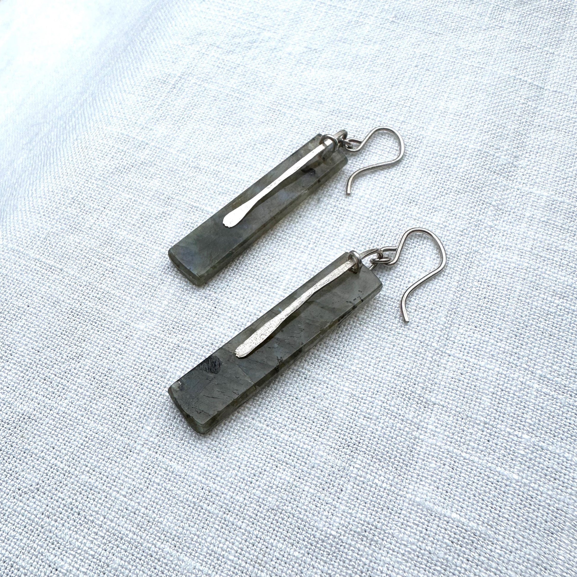 Labradorite and Sterling Silver Long Rectangle Earrings "Slice" by iNk Jewelry