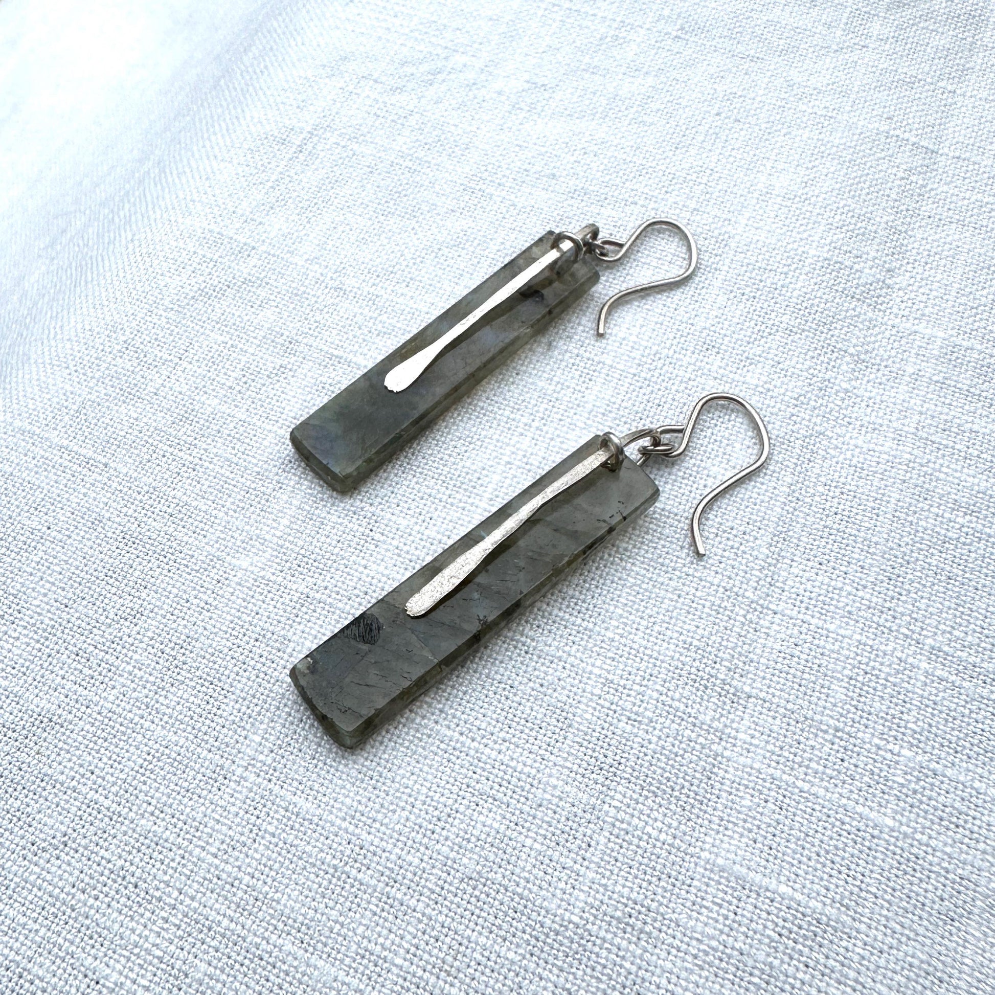 Labradorite and Sterling Silver Long Rectangle Earrings "Slice" by iNk Jewelry