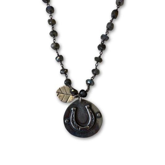 Luckily Sterling Silver Horseshoe & Labradorite Necklace by iNk Jewelry