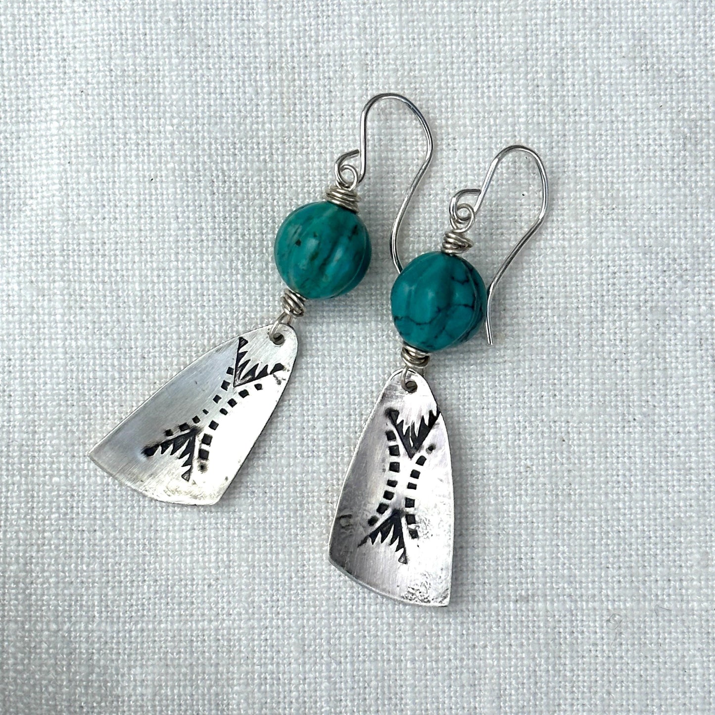 Sterling Silver Wing Earrings Handmade Turquoise Dangle Jewelry by iNk Jewelry