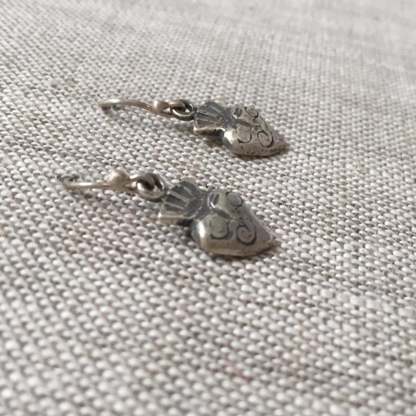 Dainty Sterling Silver Flaming Heart Earrings Milagro Style by iNk Jewelry