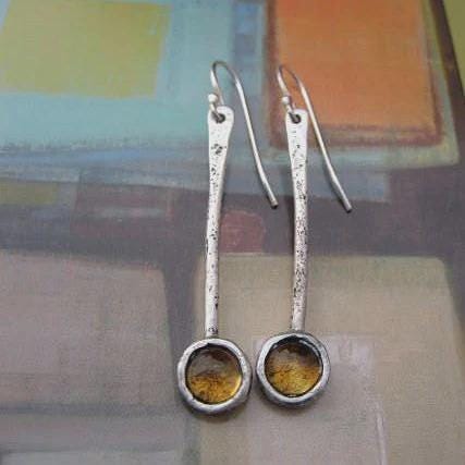 Tic Toc Earrings Sterling Silver Carnelian Gemstone Dangle Long Drop by iNk Jewelry