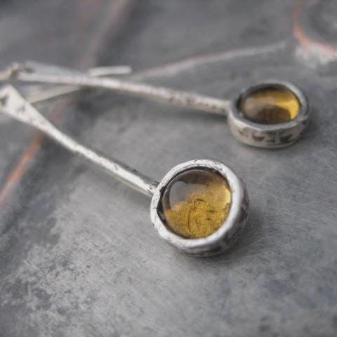 Tic Tok Earrings Sterling Silver Carnelian Gemstone Dangle Long Drop by iNk Jewelry