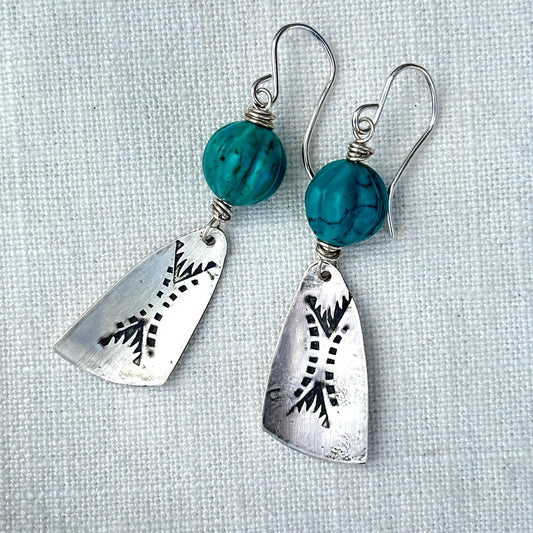 Sterling Silver Wing Earrings Handmade Turquoise Dangle Jewelry by iNk Jewelry