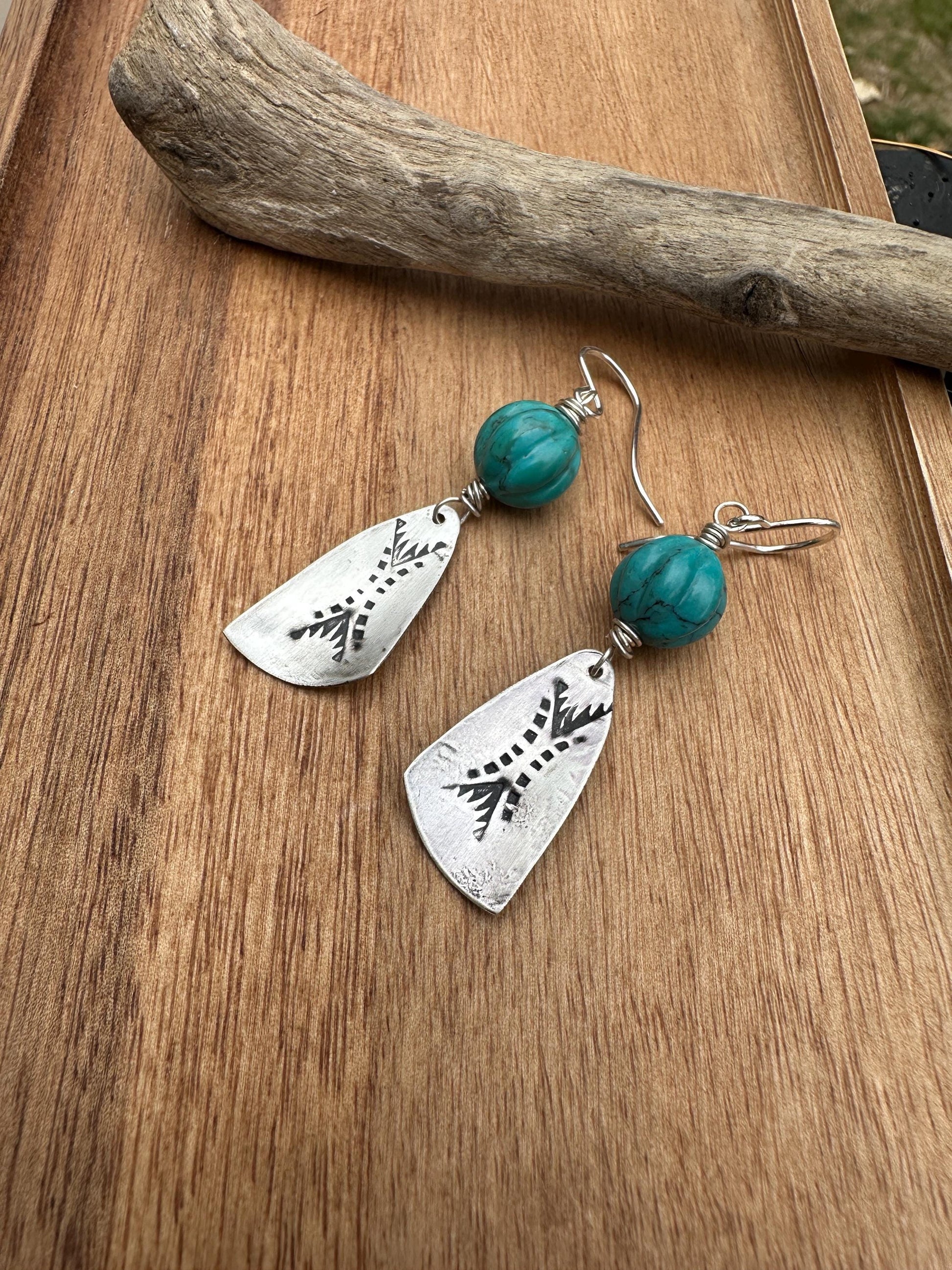 Sterling Silver Wing Earrings Handmade Turquoise Dangle Jewelry by iNk Jewelry