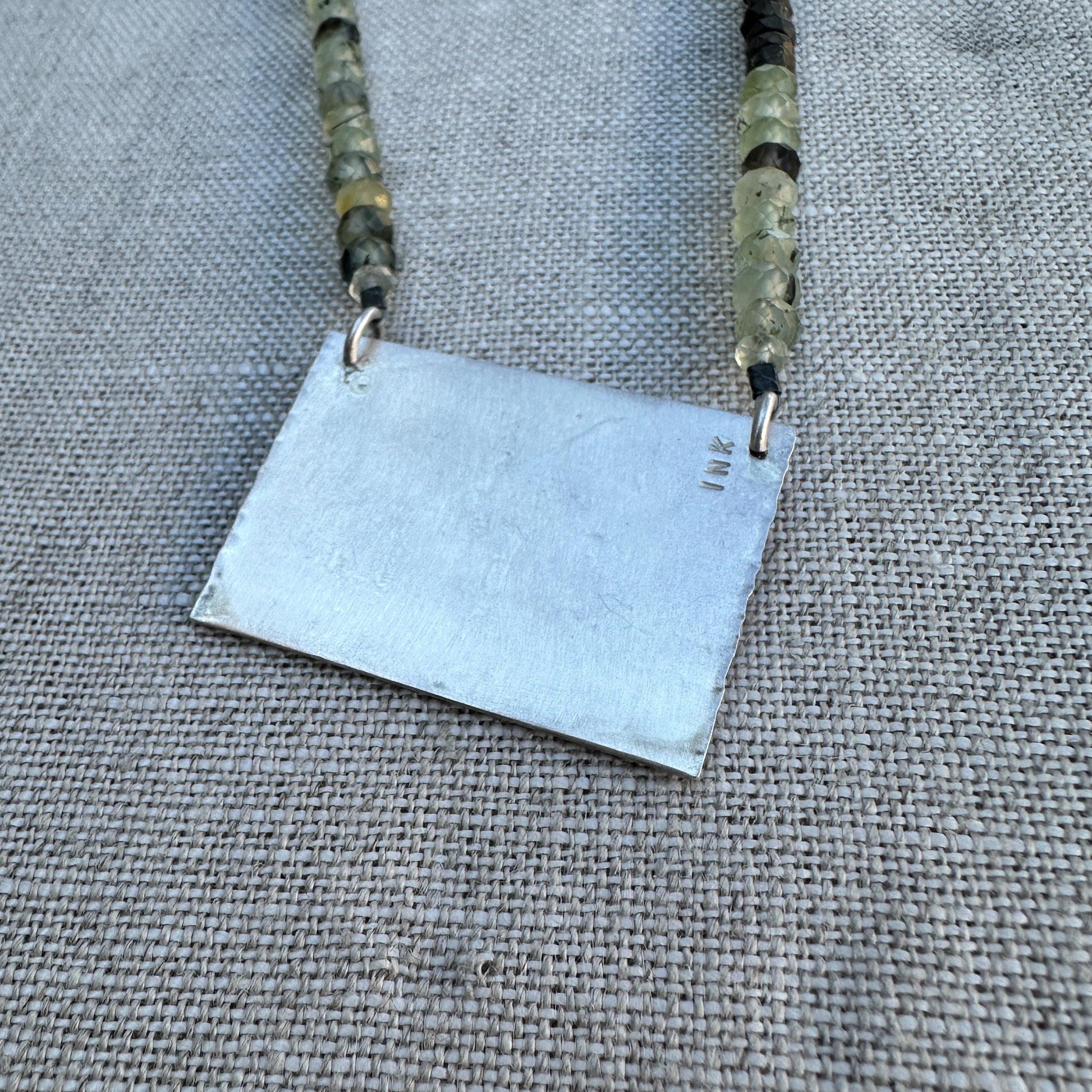 Sterling Dragonfly Necklace – Green Fluorite Beads & Leaf Clasp by iNk Jewelry